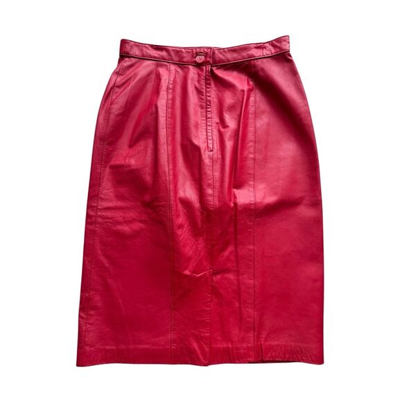 Vintage Evan Davies 100% Leather Red Pencil Skirt - Picture 3 of 8